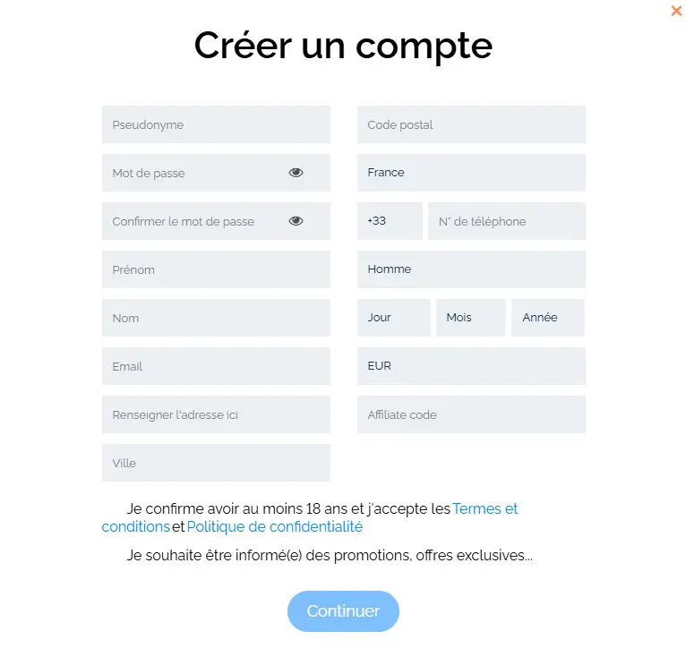 Proceso de registro GRATORAMA CASINO